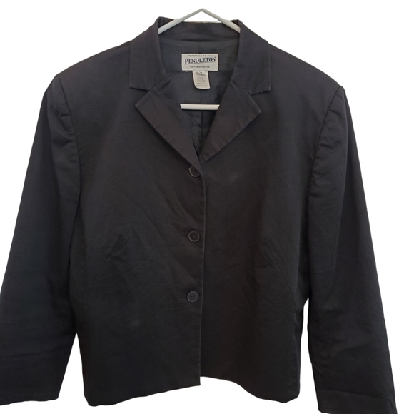Pendleton Women's Jacket Blazer Lined Three Button Cotton Spandex Black Size 12 - Picture 5 of 13